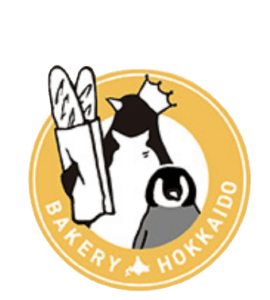 Logo for Bakery Hokkaido featuring an illustrated penguin wearing a crown and holding a paper bag of bread.